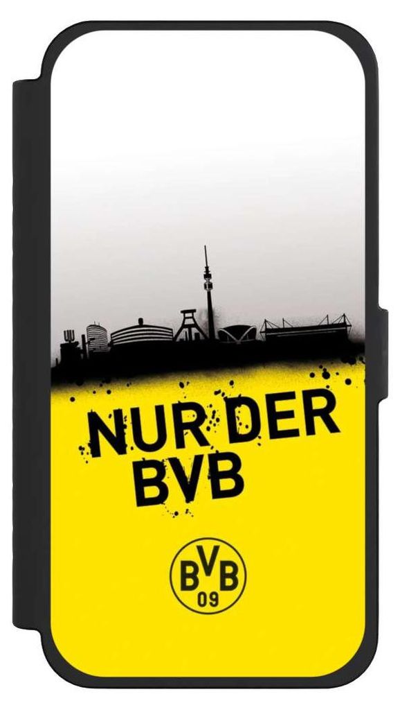 NIVOCASE Klapphülle für Apple iPhone 15 Pro Max Handyhülle aus Kunst Leder NIVOflip schwarz BVB Borussia Dortmund Statement