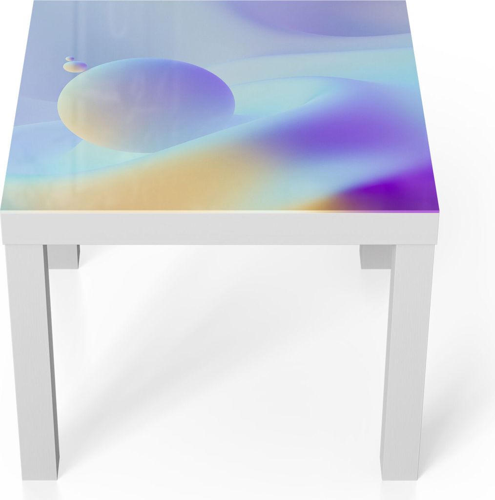 DEQORI Couchtisch 55x55 cm Weiß '3D Lowpoly Kugeln' Glas Beistelltisch