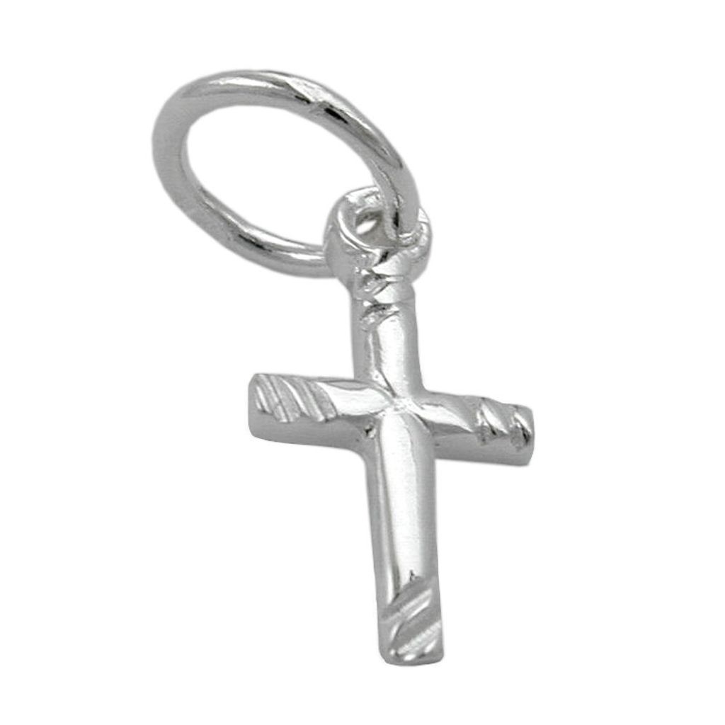 Anhänger 12x6mm Mini-Kreuz glänzend Schrägstreifen Silber 925 silber 12x6mm