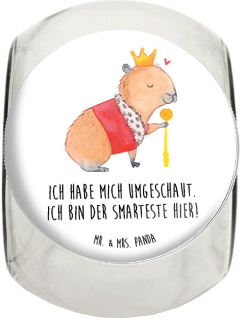 Mr. & Mrs. Panda Teedose Capybara König L 870ml - Weiß - Geschenk, Süßigkeiten Glas, Bonboniere, Kaffeedose, Tiermotive, Bonbonglas, Vorratsbeh...