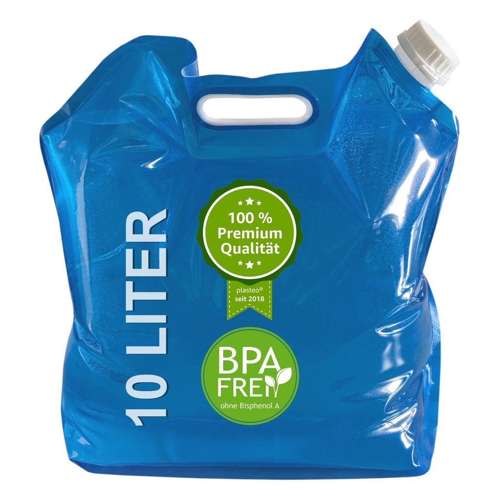 Plasteo Wasserkanister 10 Liter faltbar – BPA-frei – Trinkwasserbehälter aus PE – Camping, Festival, Garten, Notvorrat, für Wohnmobil, Pick...