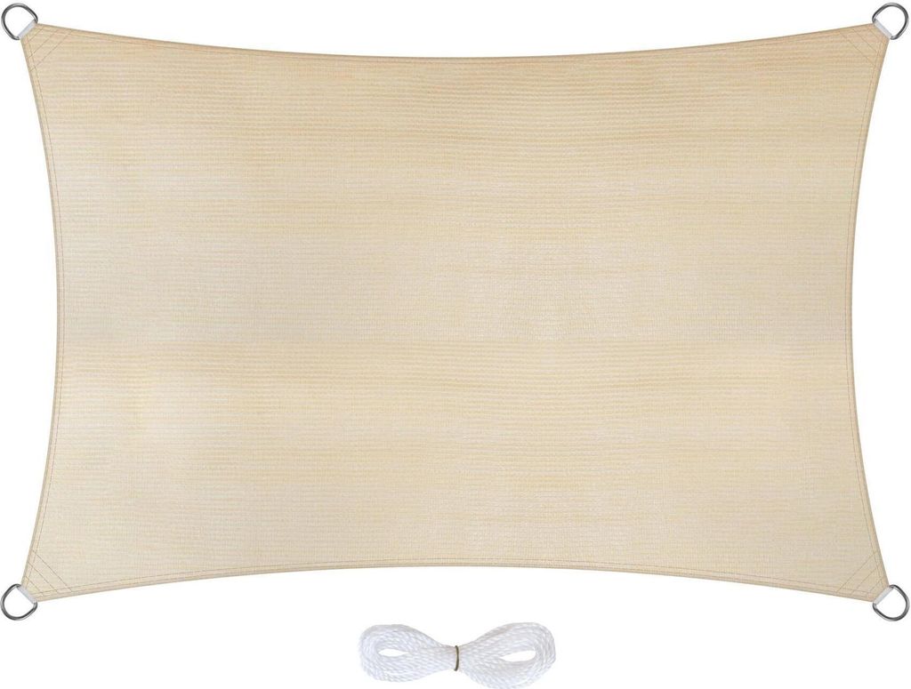 Jardinion Sonnensegel rechteckig 2 x 3 m Beige – 95 % Schattierung, luftdurchlässiges Schattennetz HDPE 180 g/m², Schattiernetz mit Ösen & 6 m...
