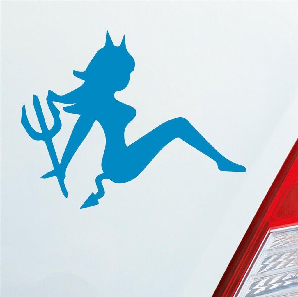 Auto Aufkleber Teufel Teuflisch Sexy Girl Pin Up Devil 12x10 cm Hellblau Sticker Heckscheibenaufkleber