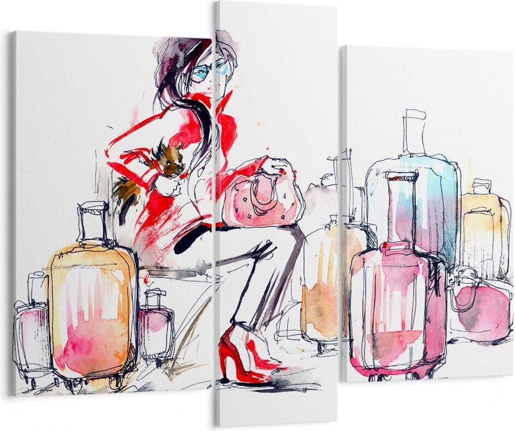 Bild auf Leinwand - Leinwandbild - Frau Taschen Reisen Tourismus - 95x80cm - Wand Bild - Wanddeko - Leinwanddruck - Bilder - Kunstdruck - Wanddekor...
