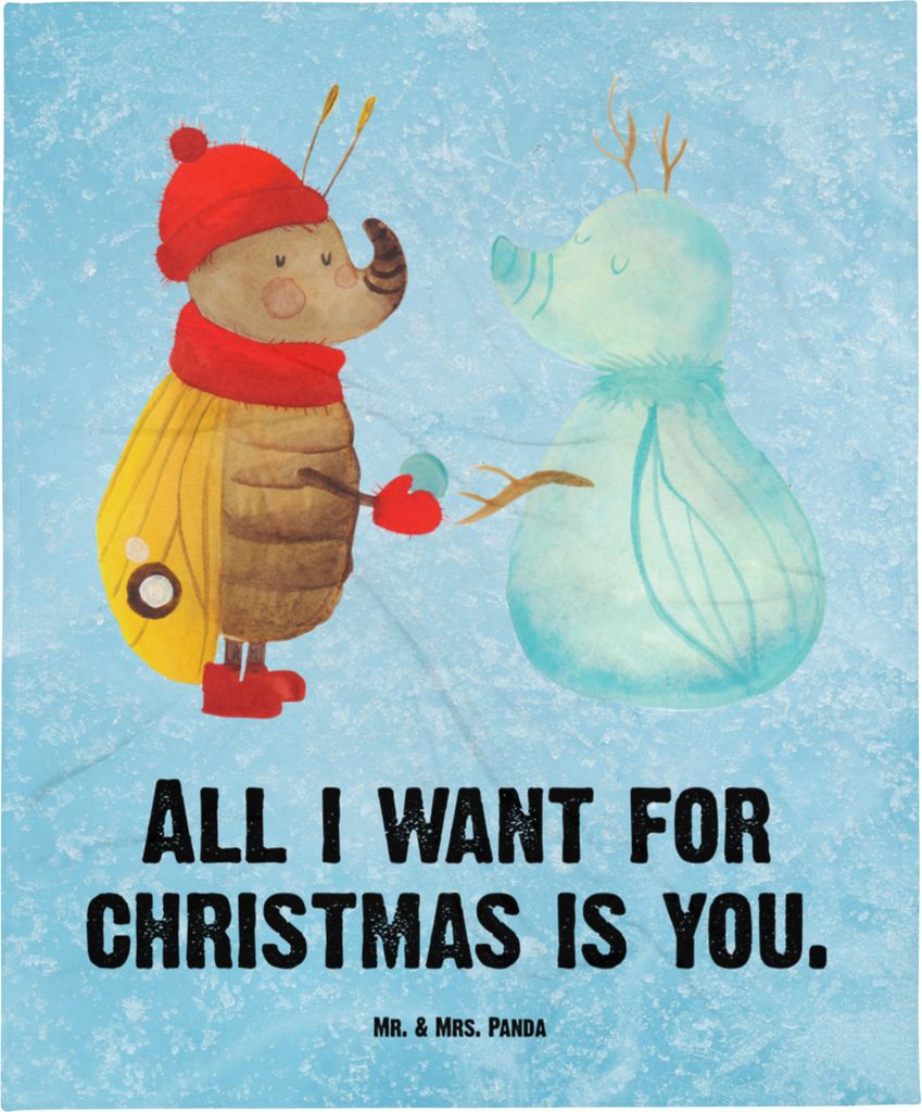 Mr. & Mrs. Panda Sofaüberwurf Nachtfalter Schneemann - Eisblau - Geschenk, Schnee, Couchdecke, Tagesdecke, Bettdecke, Weihnachtsgruß, Winterzeit,...