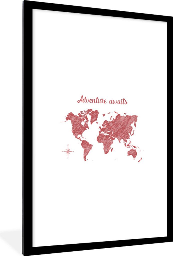 MuchoWow® Gerahmtes Poster Weltkarte - Abenteuer - Kompass Produktbild 