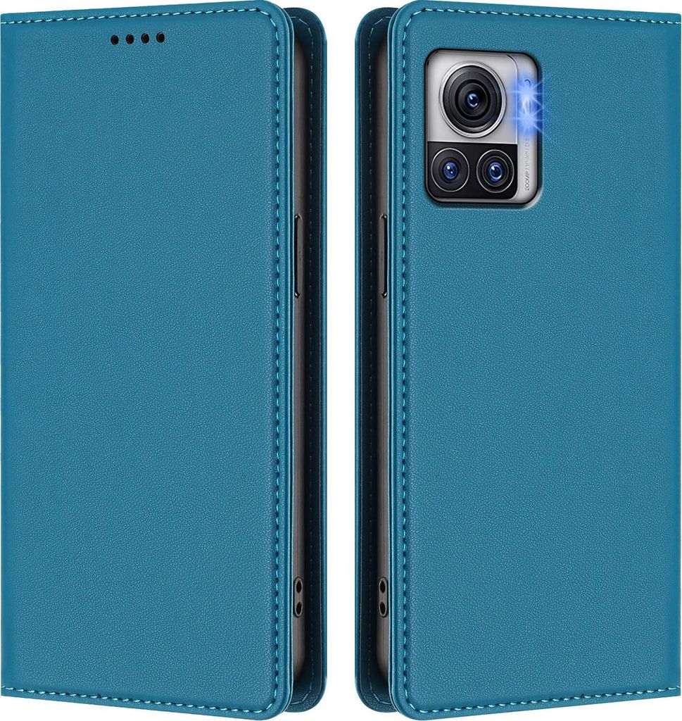 Handyhülle für Motorola Edge 30 Ultra/Moto X30 Pro, Kunstleder Klapphülle Stoßfeste Magnetische Hülle mit Ständer Blau
