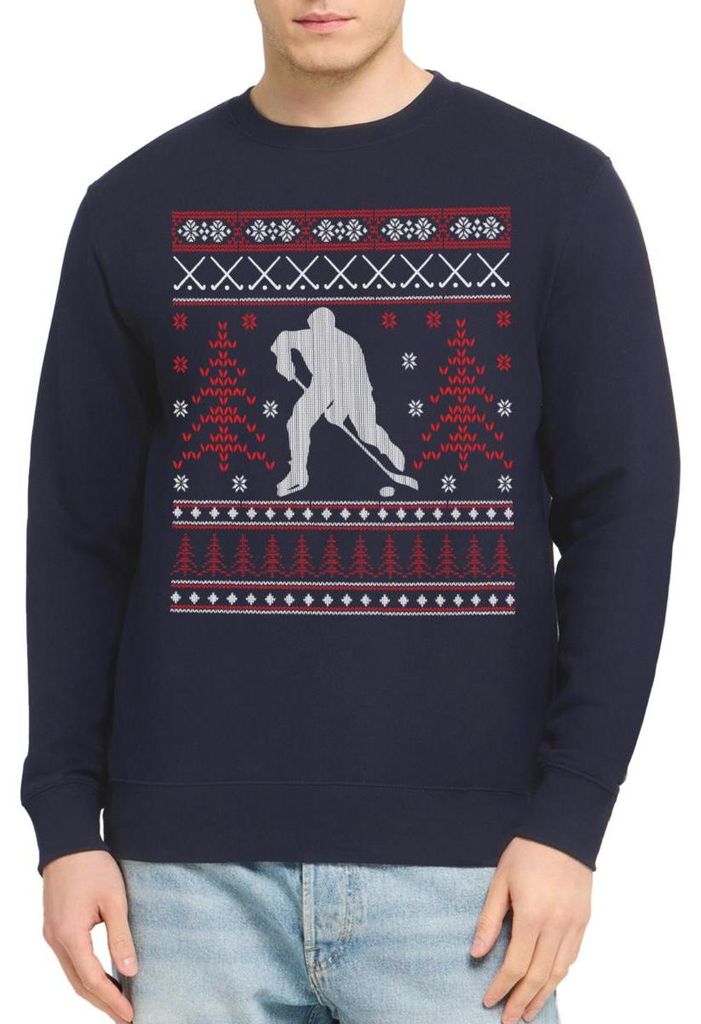 Spreadshirt Eishockey Ugly Christmas Sweater Weihnachten Uni Pullover, M, Navy