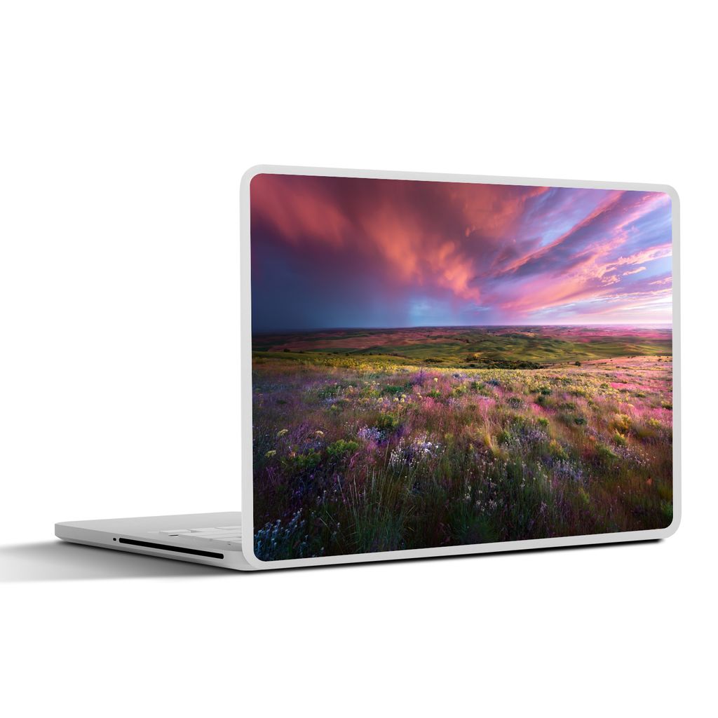 MuchoWow Laptop Aufkleber Sticker Cover Sonnenuntergang - Blumen - Heidekraut 32.5x23.5 cm - Sticker für Laptop - Selbstklebend