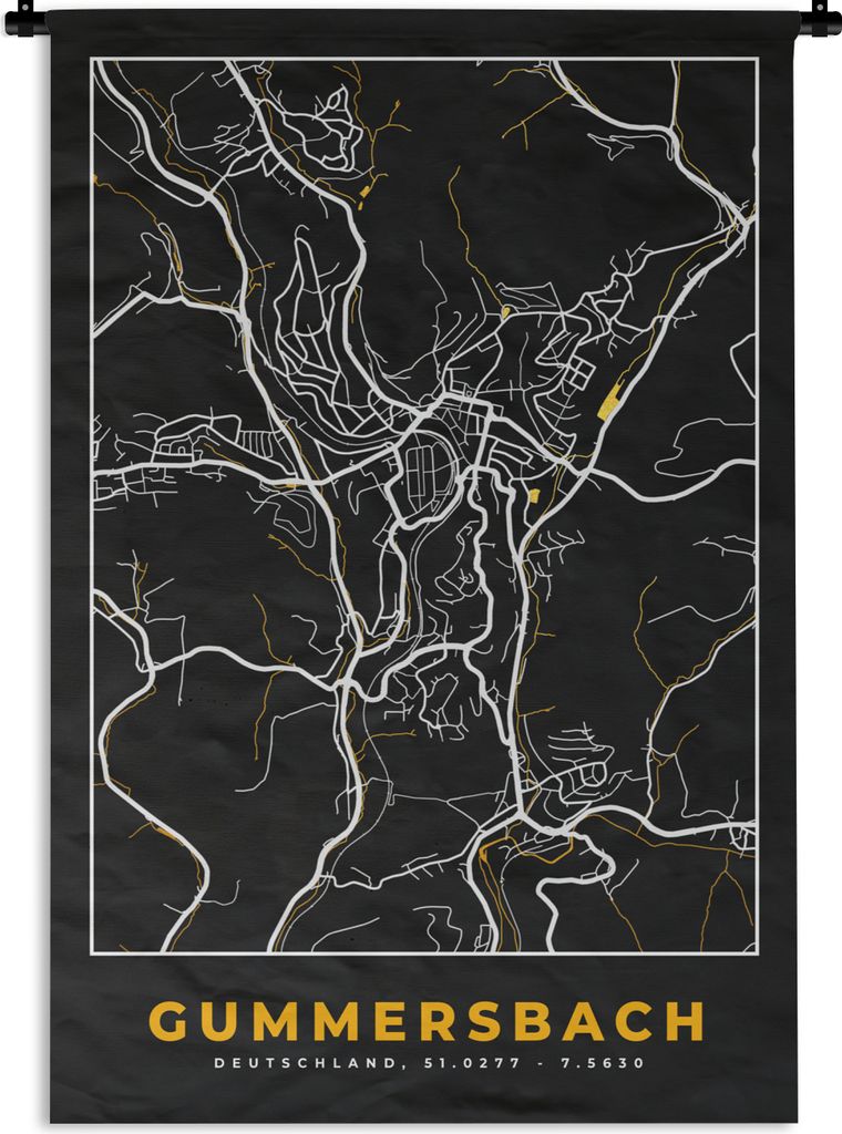 MuchoWow Wandteppich Wandbehang Gummersbach - Stadtplan - Gold - Karte - Deutschland 60x90 cm Tapisserie Dekoration Wandtuch - Foto-Teppich - Abw...