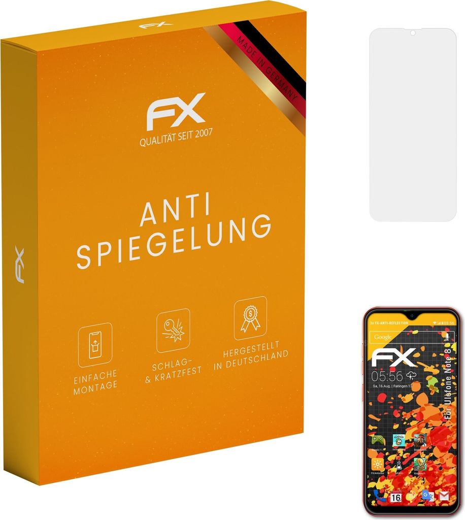 atFoliX FX-Antireflex 3x Schutzfolie kompatibel mit Ulefone Note 8 Displayfolie