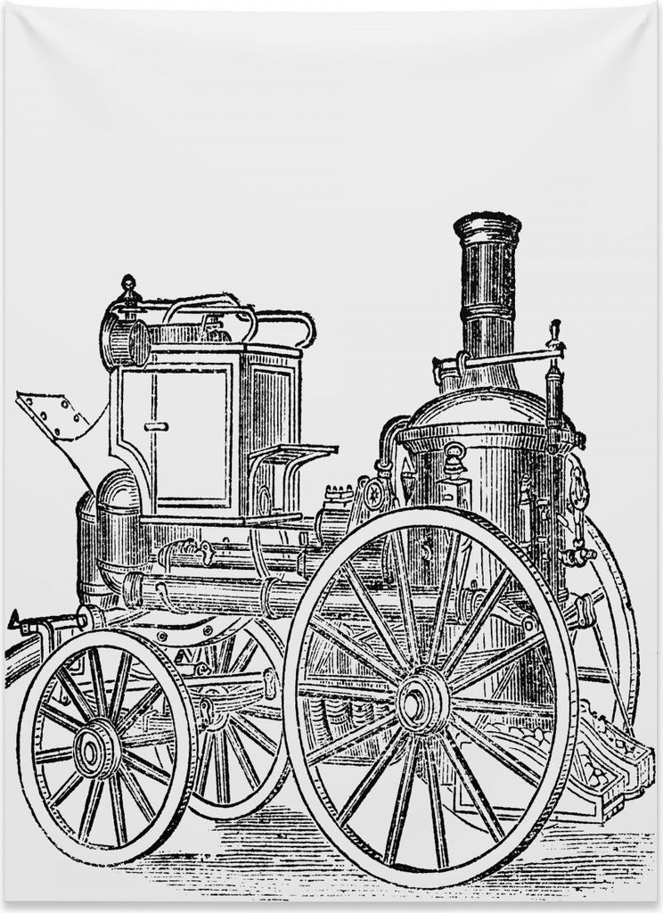 Abakuhaus Dampfmaschine Wandteppich, Alter Feuerwehrmann-LKW aus Weiches Mikrofaser Stoff Kein Verblassen Klare Farben Waschbar, 110 x 150 cm, Anth...