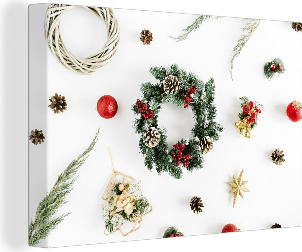 OneMillionCanvasses - Leinwandbilder - 150x100 cm, Winter - Kranz - Weihnachten, Wandbilder Kunstdruck Wanddekoration - Foto auf Leinwand - Gemä...
