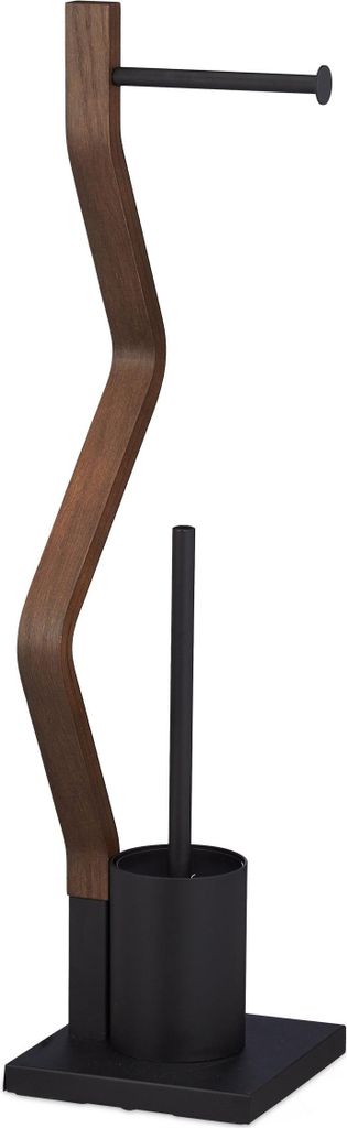 Freistehendes WC-Set Schwarz aus Stahl mit austauschbarem 8 cm Bürstenkopf