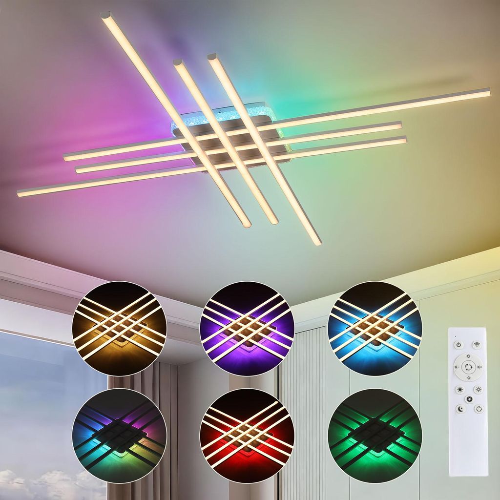 60W Lineform LED Deckenleuchte mit RGB Backlamp, Dimmbar mit Fernbedienung, 120cm Modern Deckenlampe für Schlafzimmer Kinderzimmer Wohnzimmer