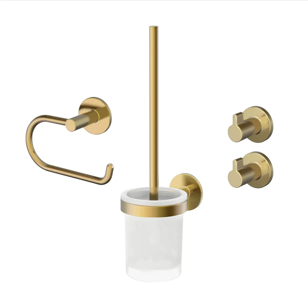Aménagement salle de bain dorée Juna 4 accessoires fixation colle ou vis