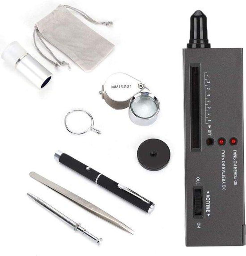 Professionelle Diamantdetektor und Pen-Tester mit Licht und Lupe 10 x 21 mm - Für Diamantprüfungen auf Saphir, Rubin, Kristall, Achat, Jade und a...