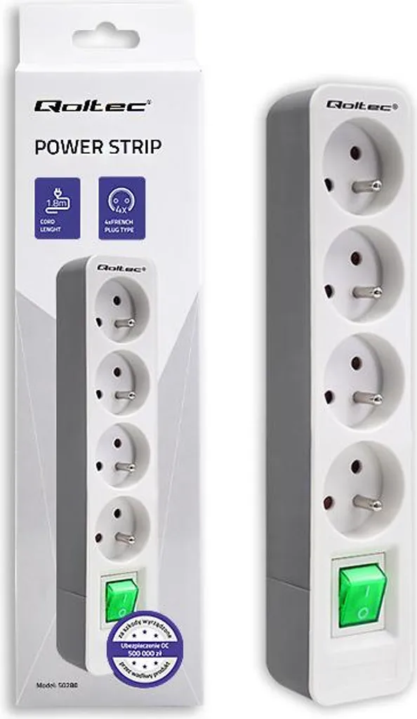Qoltec 50288 prolunga di alimentazione 1,8 m 4 prese CA per interni Bianco