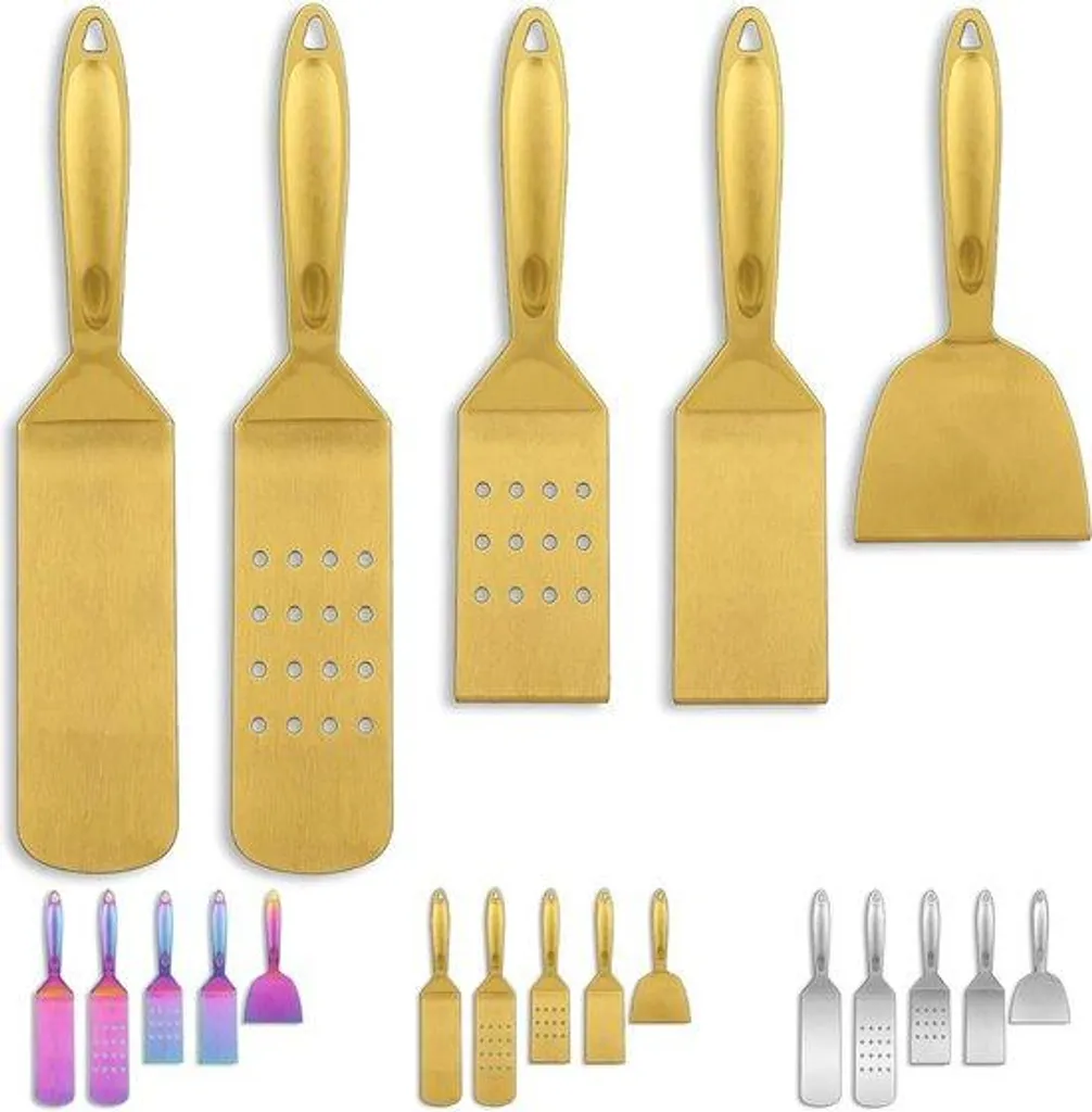 Ustensiles barbecue dorés anti-brûlure en inox - Set de 5 pièces luxe