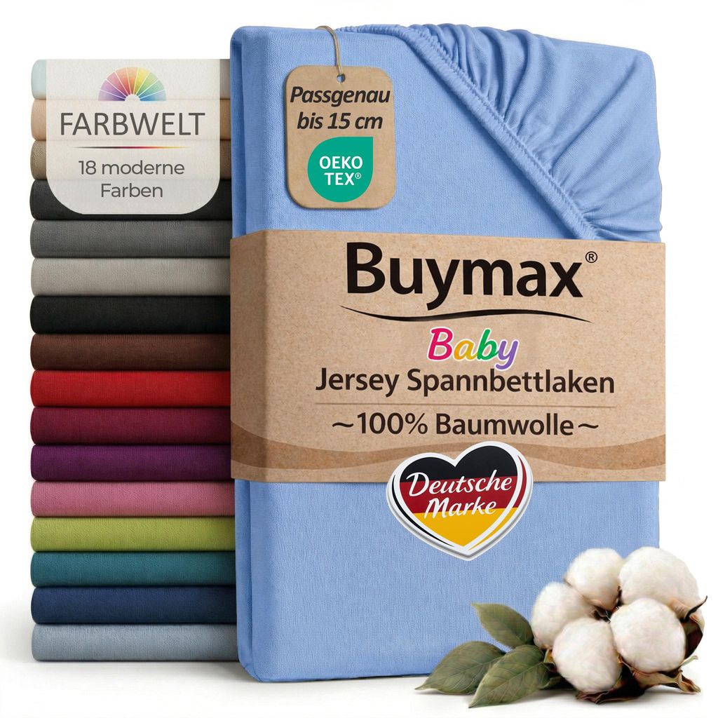 Buymax Baby Spannbettlaken 60x120 cm Hellblau, Jersey 100% Produktbild 