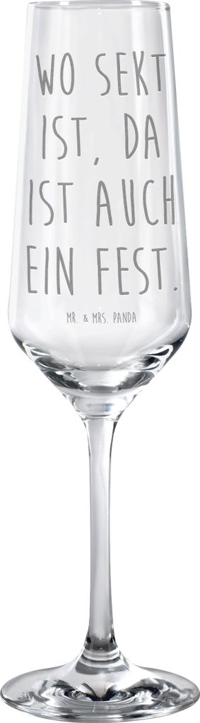 Mr. & Mrs. Panda Glas Spruch Sektglas Festfreude - Transparent - Geschenk, Kunstwerk, Lebensfreude, elegantes Design, Champagnerglas, Freude schenk...
