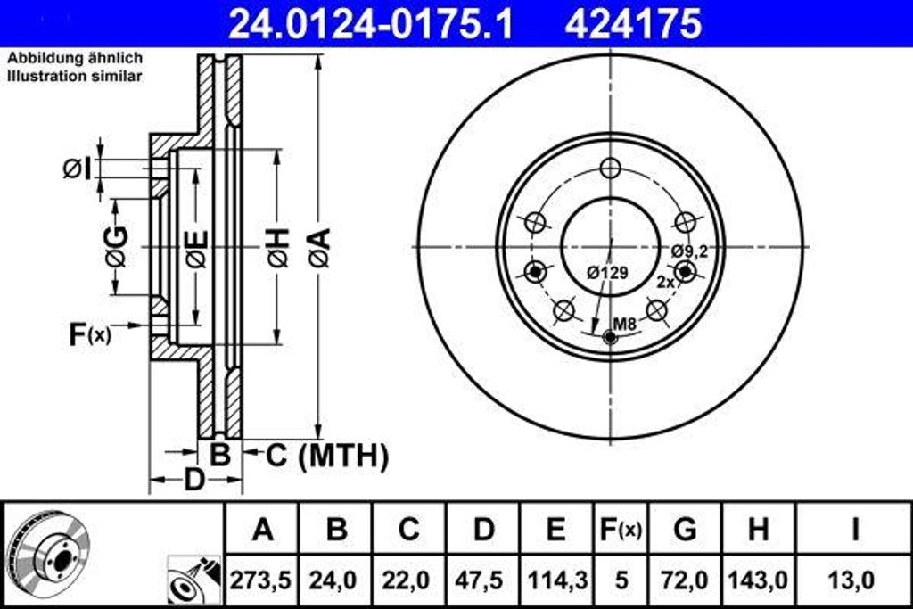 ATE 24.0124-0175.1 Bremsscheibe OE GF3Y3325X kompatibel mit 6, Premacy