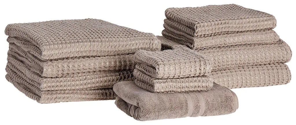 Serviettes de toilette durables lot de 11 Areora coton beige gris