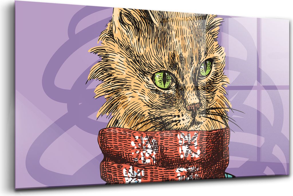 120x60 - Glasbilder - Bilder auf Wandbild - Foto auf Glas - Katze im Halstuch