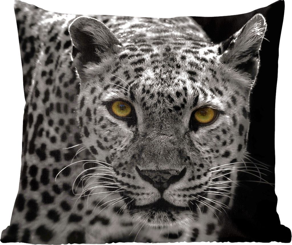 MuchoWow Zierkissen Sofakissen Wohnzimmer Dekokissen 40x40 cm Leopard - Schwarz - Weiß - Foto Kissen - Schlafzimmer Dekoration