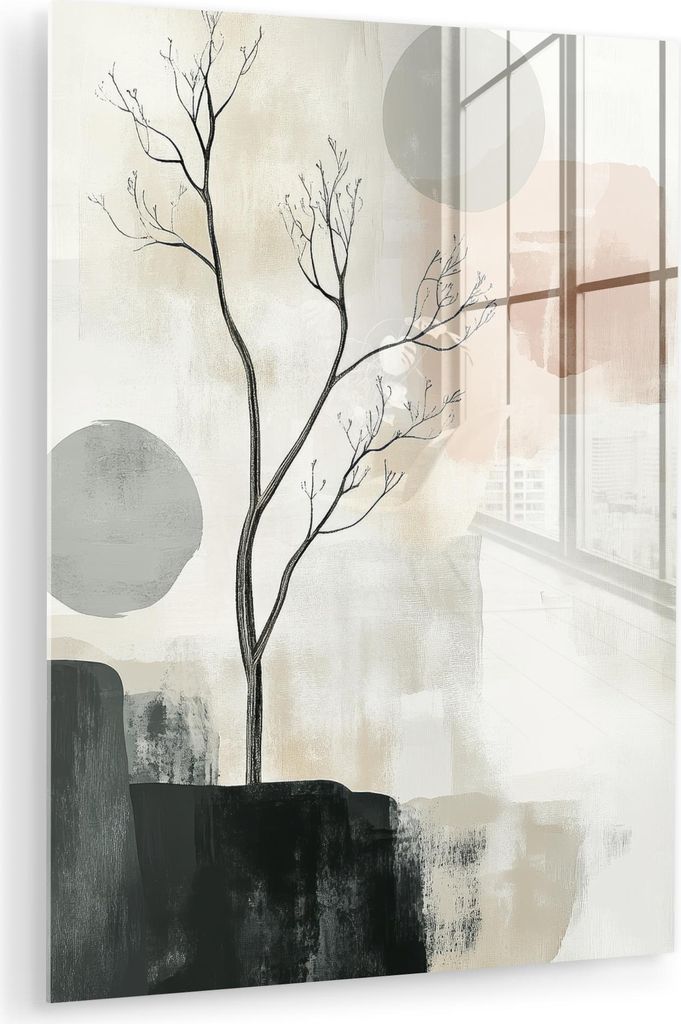 MuchoWow Glasbilder - Bilder auf Wandbild - Foto auf Glas Wabi sabi - Beige - Pflanze 30x40 cm Wanddekoration aus Glas - Acrylglasbild - Acrylbilde...
