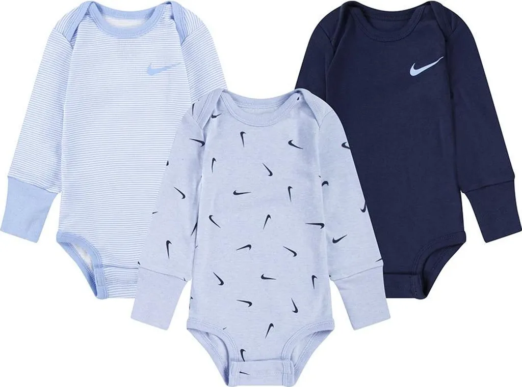 Lot de 3 Bodies Bébé Nike Essentials Manches Longues Coloris Bleu 9M