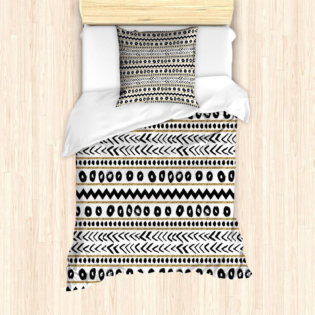 ABAKUHAUS Gestreift Bettbezug Set, Abstrakte Primitive Figuren mit Höhle Felsen Natur inspiriert ungewöhnliche Boho Artprint, 135 x 200 cm + 80 x...