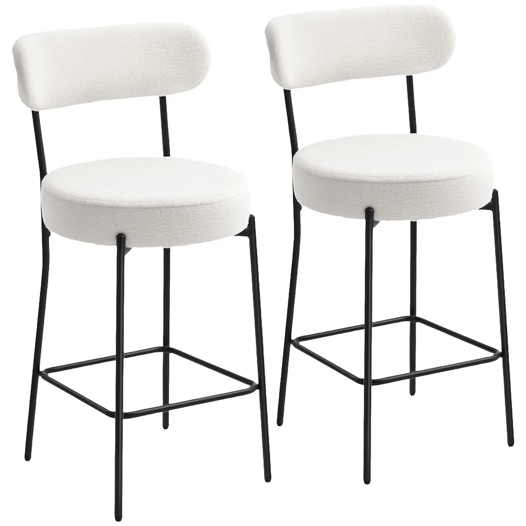 Chaise de bar design en bouclette lot de 2 tabourets de cuisine crème