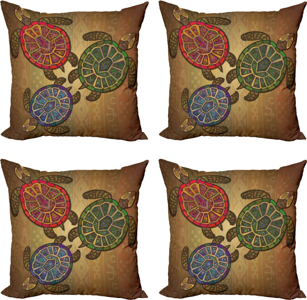 ABAKUHAUS Schildkröte Kissenbezug Set (4 Stück), 3 Schildkröten Zier, Moderner Doppelseitiger Digitaldruck, 50 cm x 50 cm, Mehrfarbig