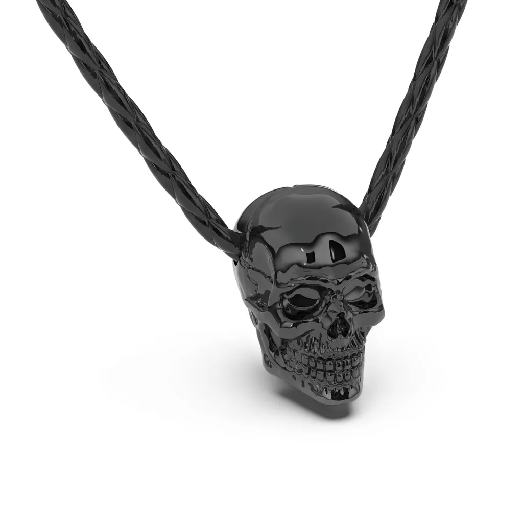 SERASAR | Collana originale in pelle per uomo [Teschio] con acciaio inossidabile nero | Colore: nero | Lunghezza: 50 cm