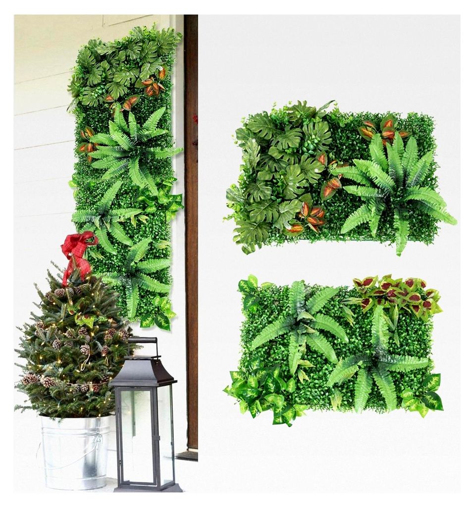 Künstliche Pflanzenwandpaneele 60 x 40 cm - 2 Stück Dekorative Pflanzenwand für Innen und Außen - Pflanzenplatten mit Blättern für Wand, Balk...