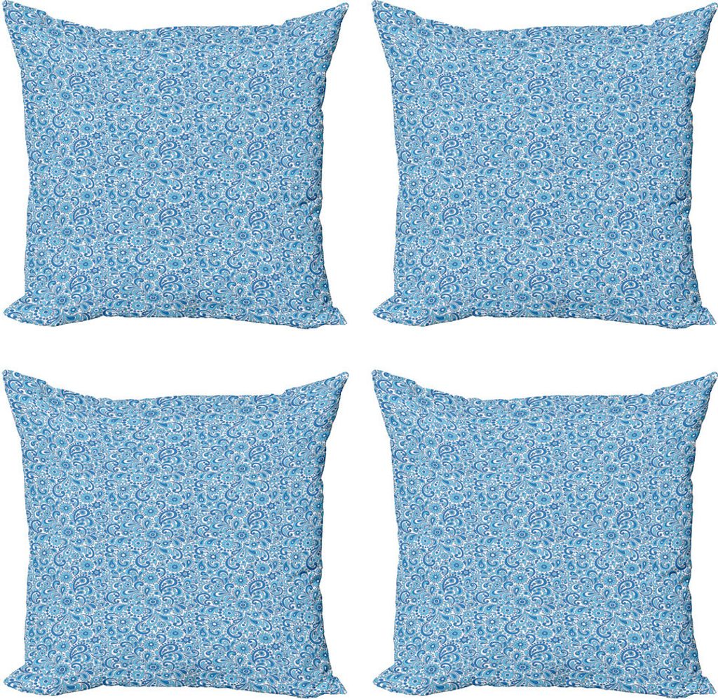 ABAKUHAUS Paisley Kissenbezug Set (4 Stück), Vintage Ottoman Shabby, Moderner Doppelseitiger Digitaldruck, 50 cm x 50 cm, Violett Blau Weiß