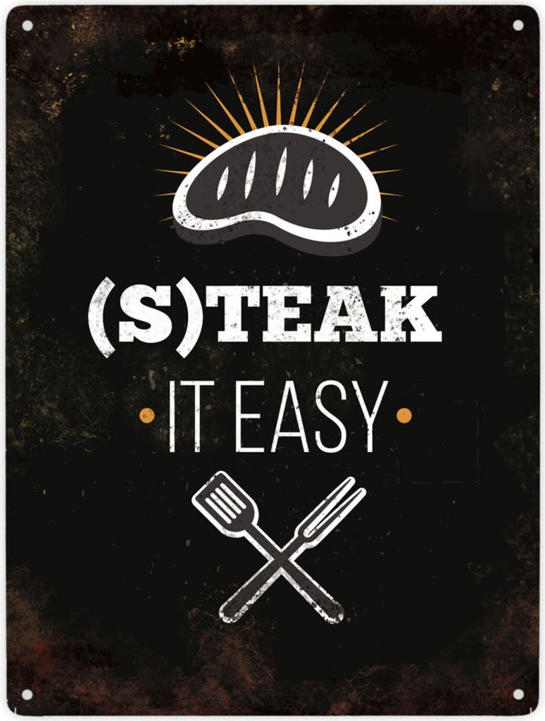 Steak it easy Metallschild XXL mit BBQ Motiv Schild Blechschild Emailleschild
