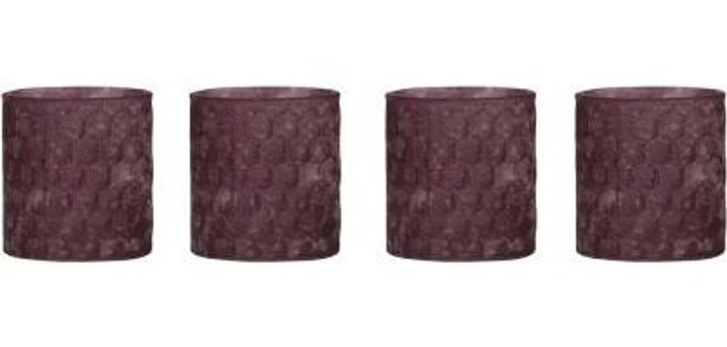 INNA-Glas Teelicht Halter LYLA aus Glas, 4 Stück, Musterung, lila-matt, 7cm, Ø7,5cm - Windlicht Glas