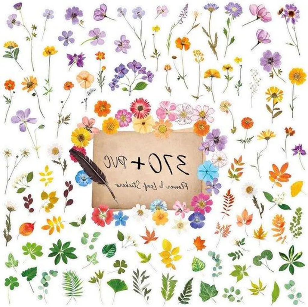 Grand lot de 370 autocollants floraux imperméables en PVC de qualité