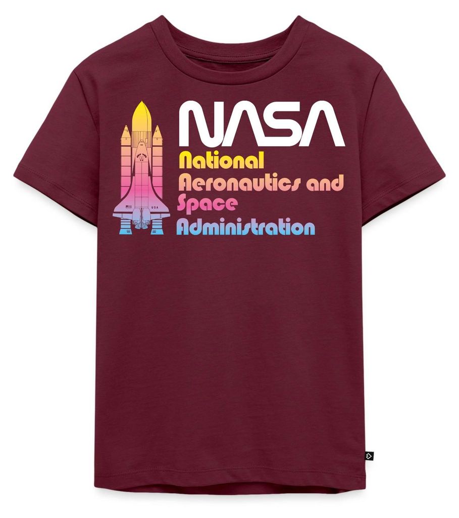 Spreadshirt NASA Kinder Premium T-Shirt, 134/140 (8 Jahre), Burgunderrot
