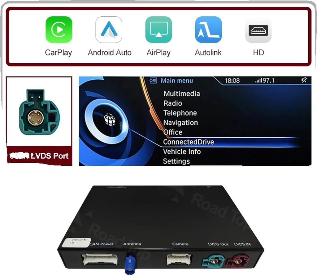 GPS Waze et Musique CarPlay sans fil sur Écran NBT Android Auto