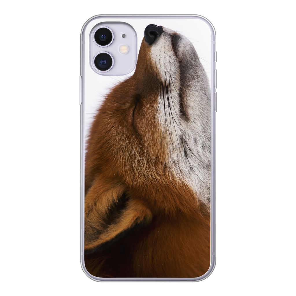 MuchoWow Handyhülle Schutzhülle Hülle für iPhone 11 Fuchs - Nase - Weiß Silikon Softcase Handy Hülle - Handytasche