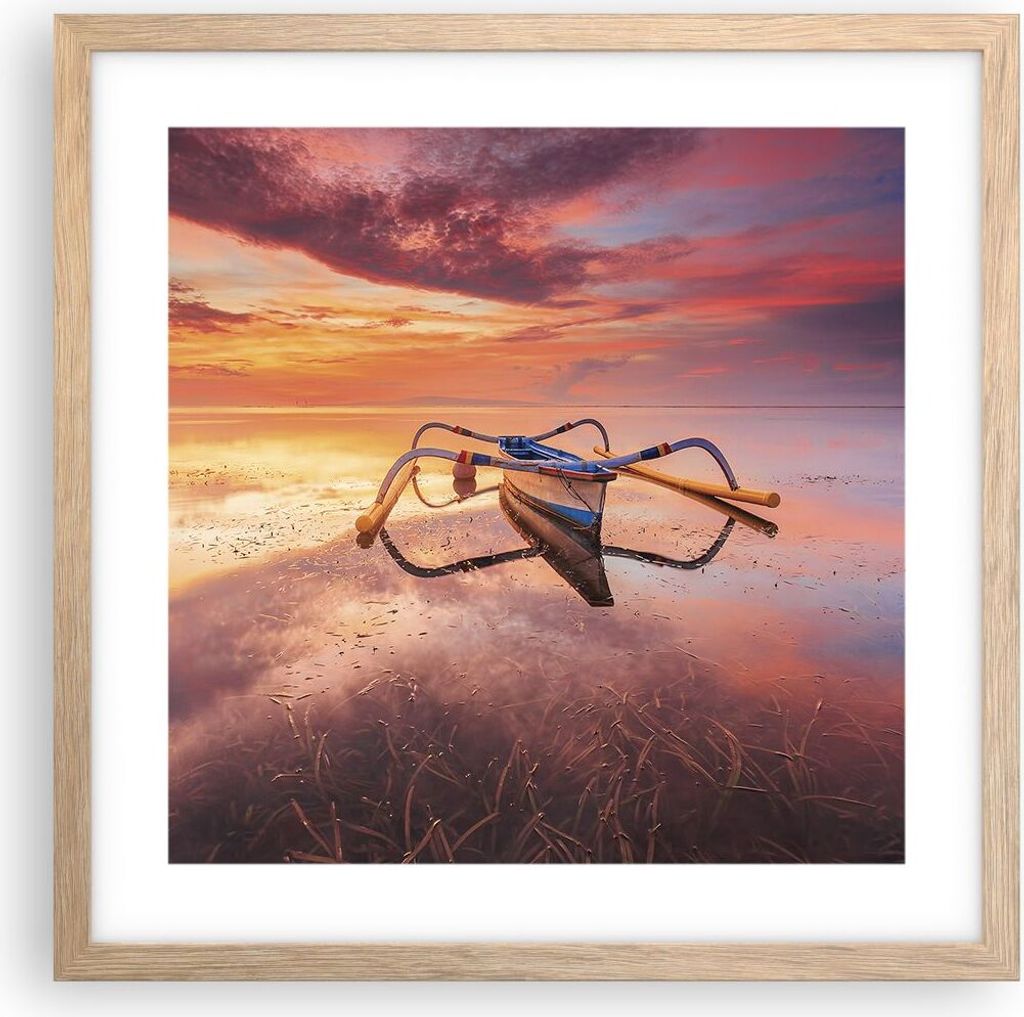 Gerahmtes Poster - Rahmen in heller Eiche - £ódŸ Westen Die Sonne - 40x40 cm - Wand Bild - Wanddeko - Wandbilder - Kunstposter - Wandposter - Bi...