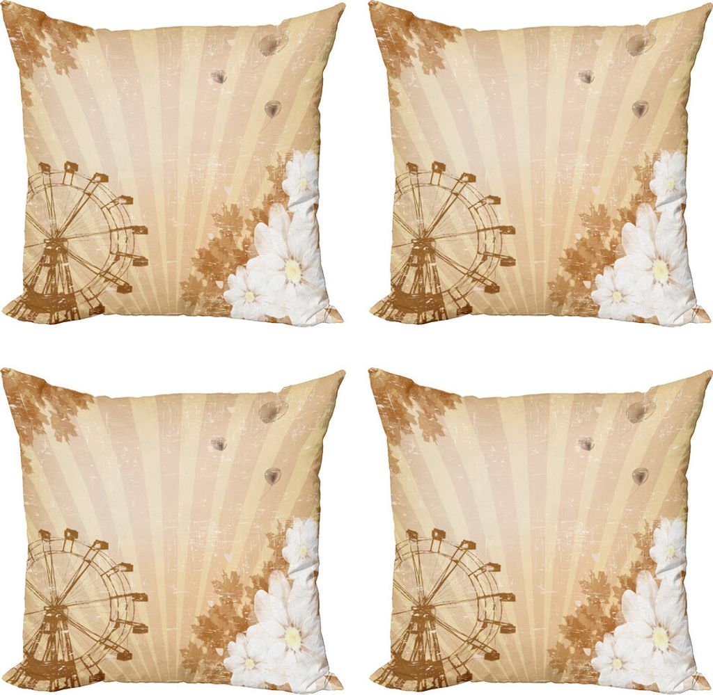 ABAKUHAUS Riesenrad Kissenbezug Set (4 Stück), Vintage Flora Fun-Fahrt, Moderner Doppelseitiger Digitaldruck, 50 cm x 50 cm, Umber Tan