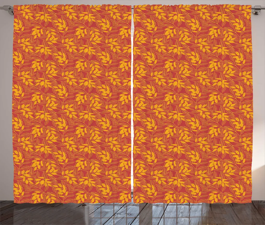 ABAKUHAUS Rideau Rustique d'Automne Feuilles Tombantes 280x225cm Jaune