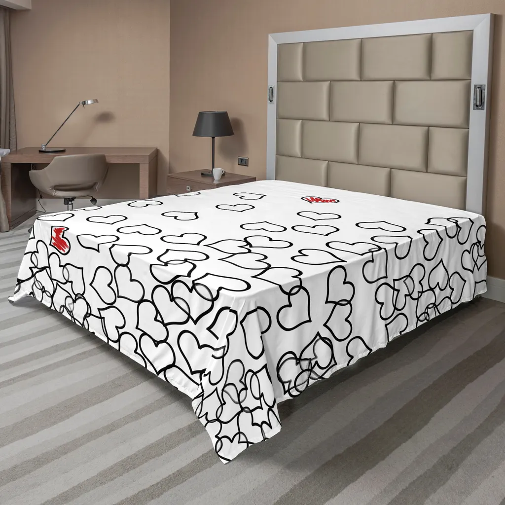 Drap supérieur décoratif Thème Mariage Design Cœur 266x260cm Noir Blanc