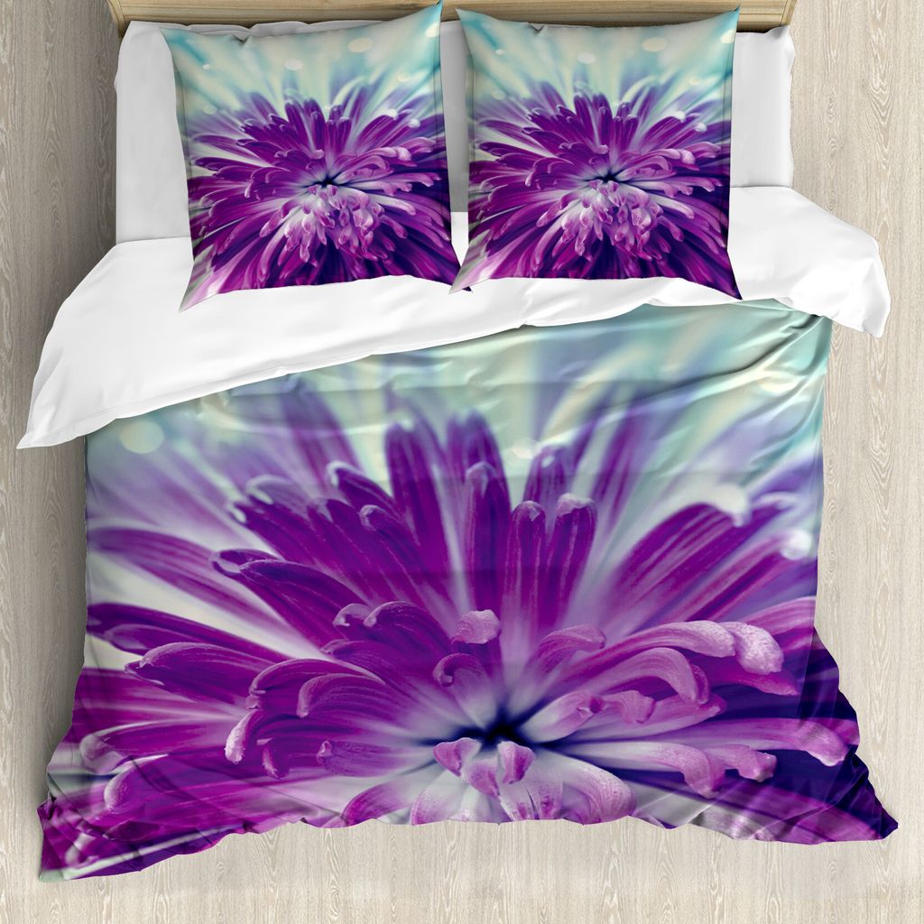 ABAKUHAUS Dahlie Bettbezug, Blooming Blumenmotive, Milbensicher Allergiker geeignet mit Kissenbezügen, 200 cm x 200 cm - 80 x 80 cm, Lila Mint Green