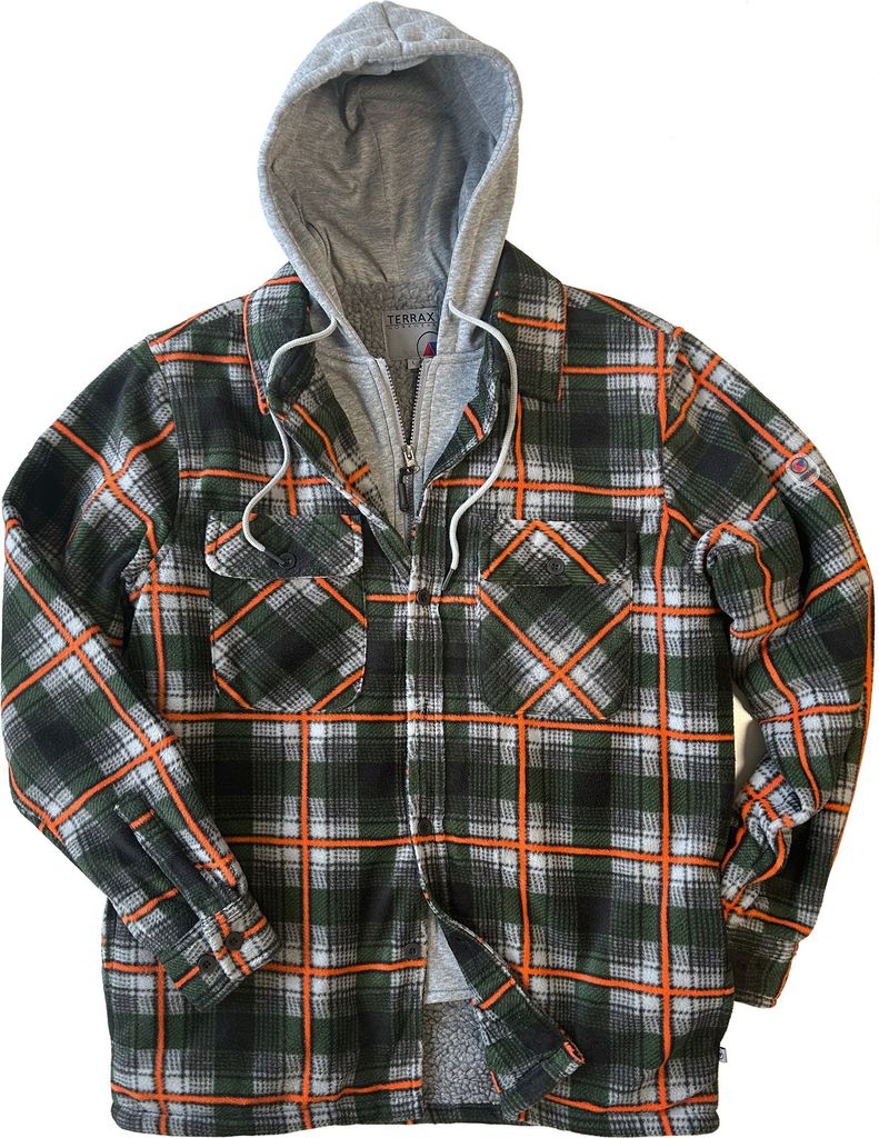 Terrax Workwear Herren Thermohemd mit Kapuze - Arbeitsjacke Holzfällerhemd Thermojacke in Frostgrün-Orange Größe M