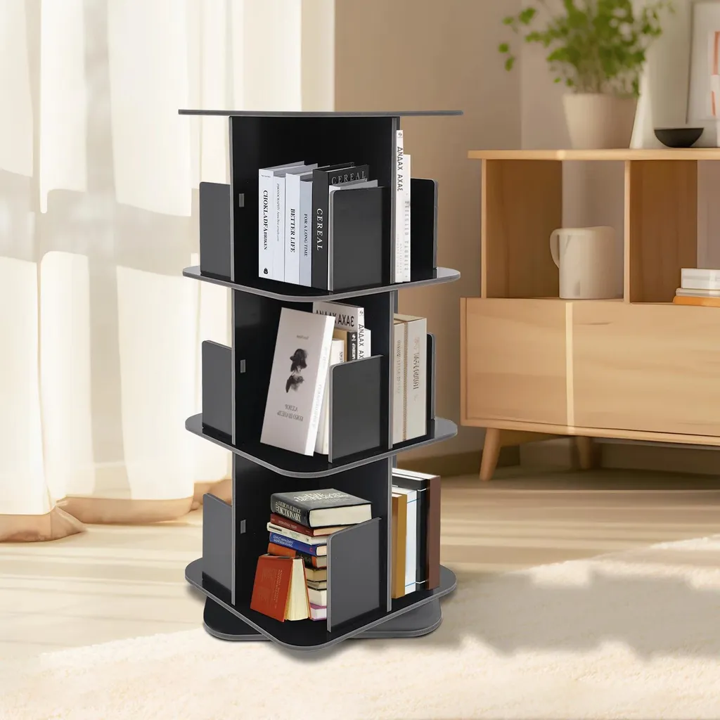 Bibliothèque pivotante pour petits espaces - Étagère compacte 360° noir mat - 3